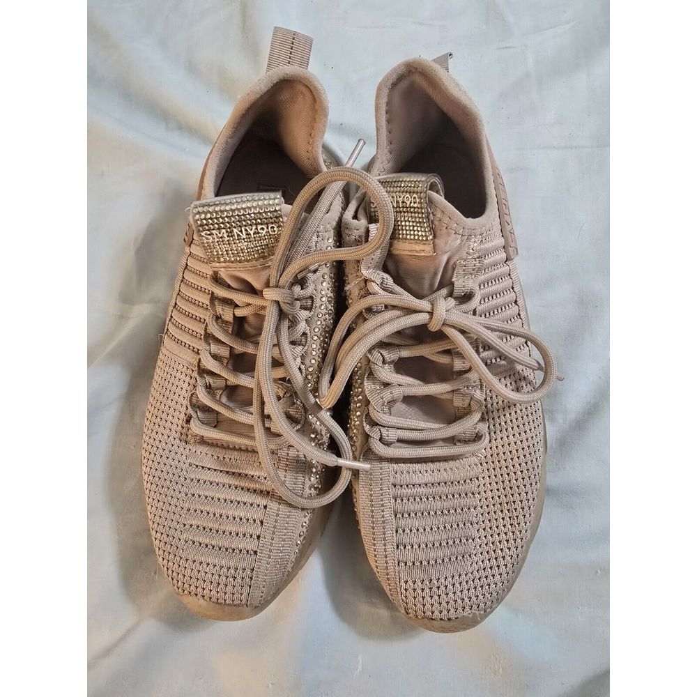 Steve Madden Maxima Beige/Taupe Rhinestone‎ Sparkle Women Size 8.5M Shoes VGUC